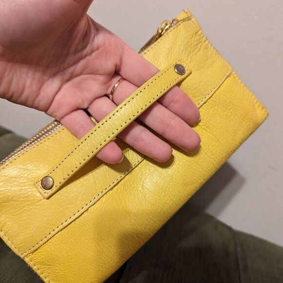 American Apparel leather Yellow clutch cosmetic bag makeup case wallet purse - Picture 9 of 11